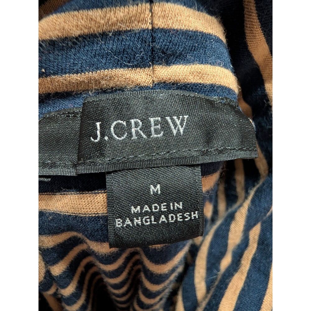 J.Crew Tissue Turtleneck Top Medium Navy Camel Stripe Cotton Coastal Preppy - Picture 4 of 6
